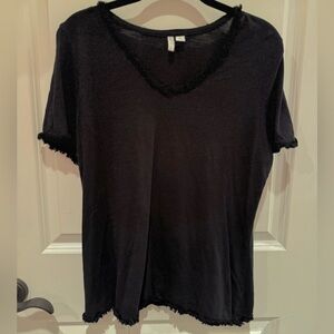 Cato Black Short Sleeve Top with Frayed Edges